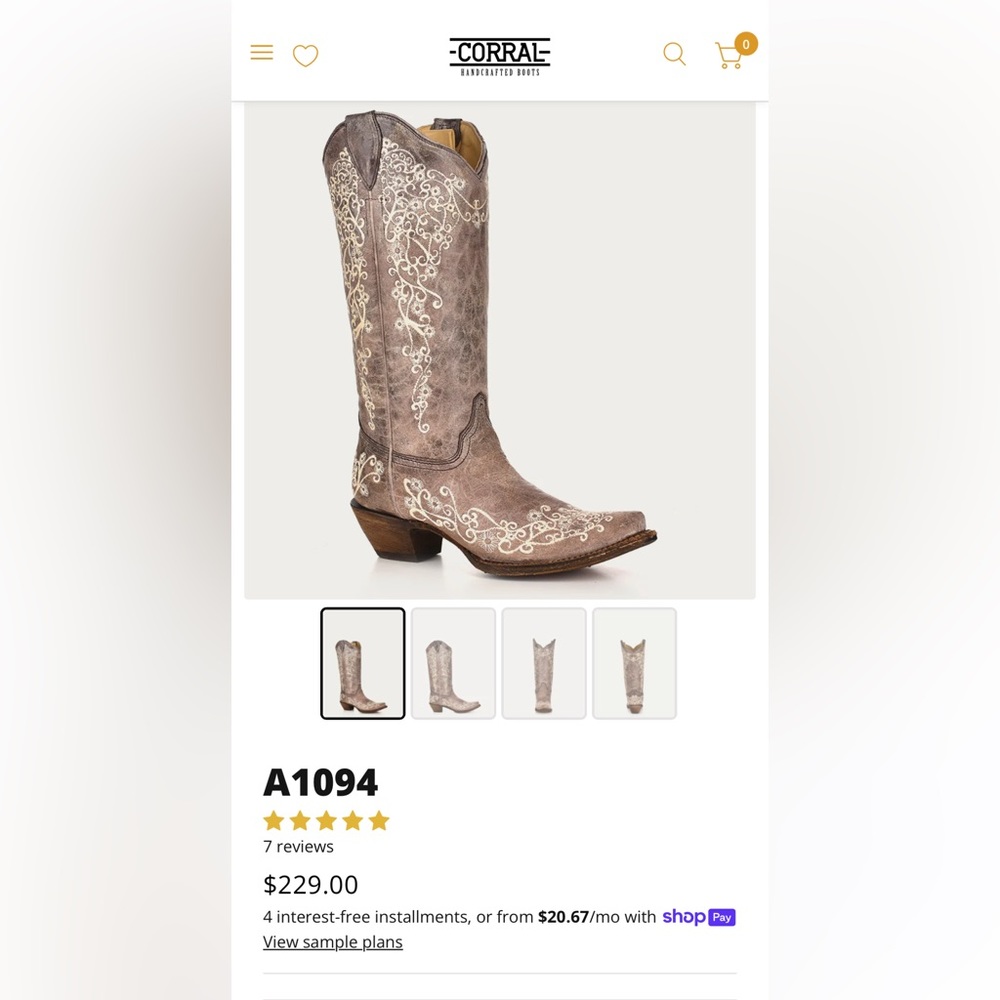 NIB. Corral Leather Cowgirl Boots
